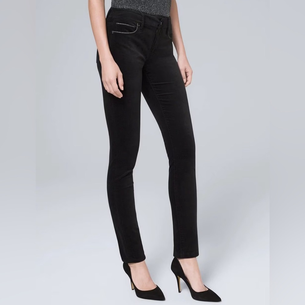 EUC WHBM Black Mid-rise Velvet Skinny Jeans Sz 10